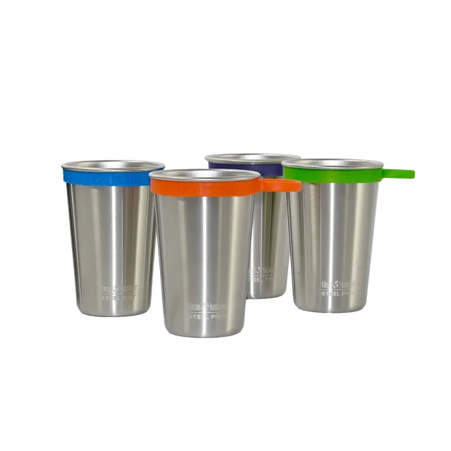 klean-kanteen-pint-cup-473-ml-edelstahl-trinkbecher-4er-set-4-silikon-trageringe image 1