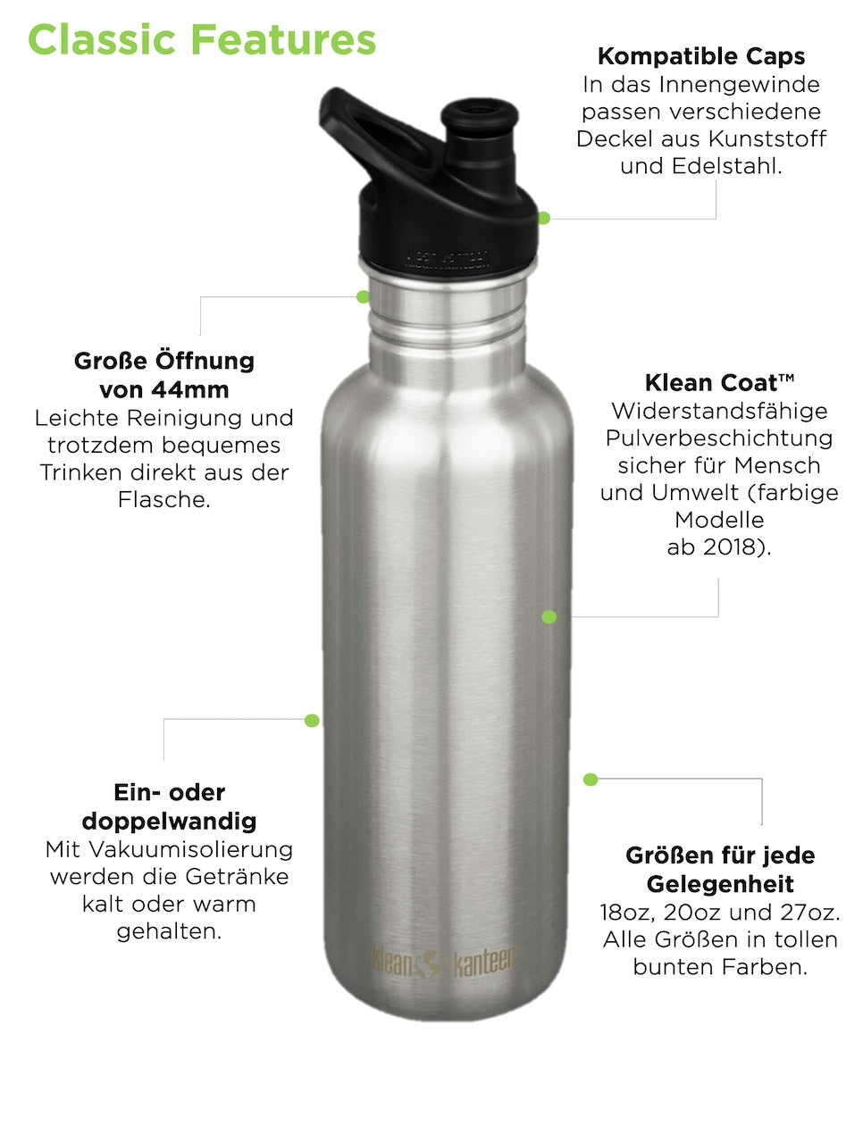 klean-kanteen-classic-592-ml-edelstahl-isolierflasche-mit-loop-cap-doppelwandig image 6